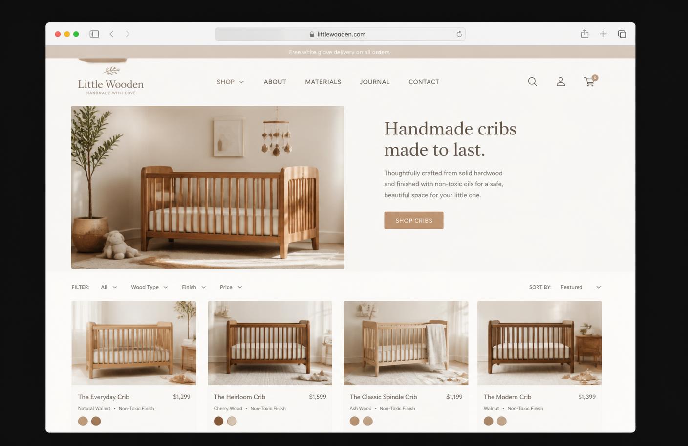 Culcus de Bebelus ecommerce store homepage with handmade baby cribs